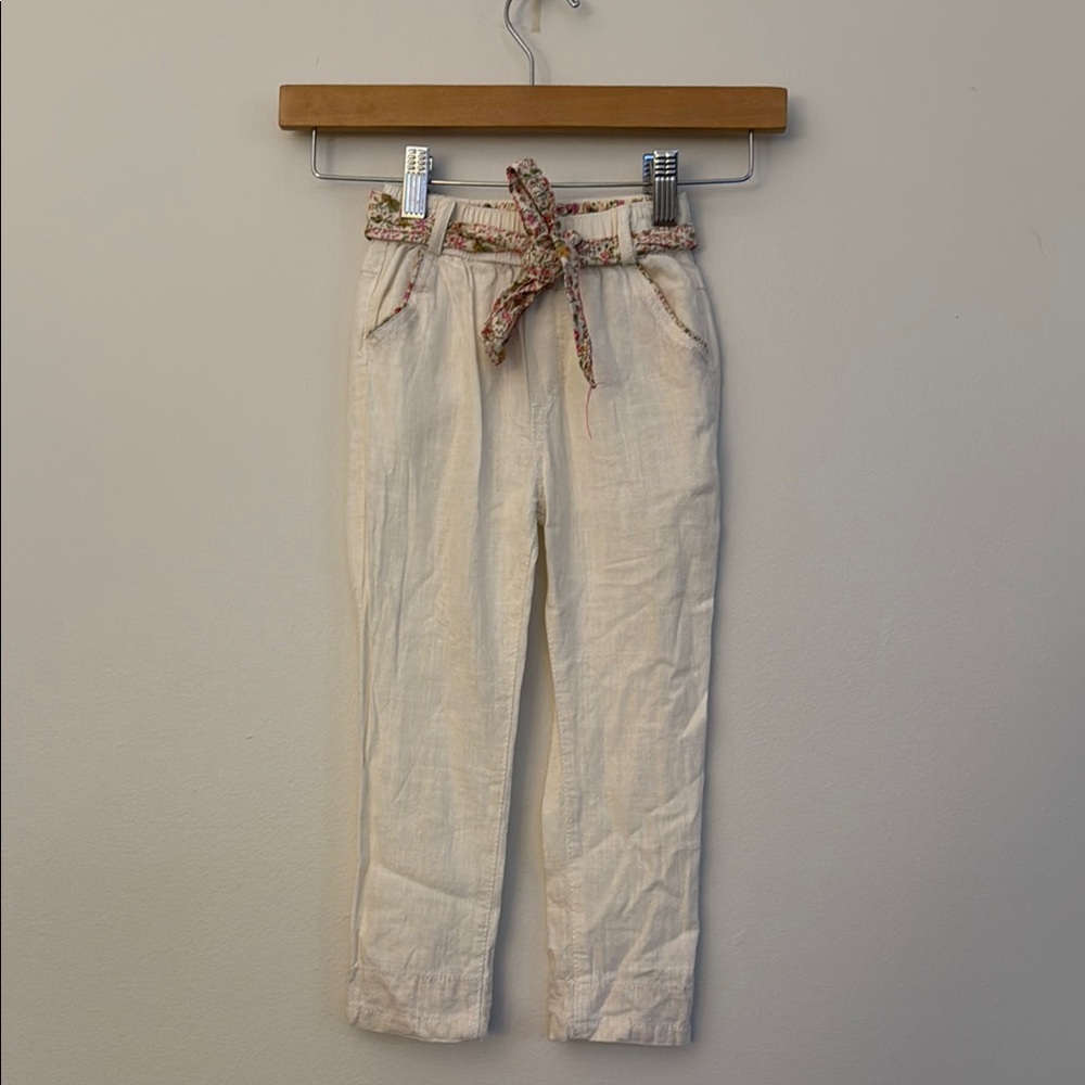Trish Scully Kids Casual Cream Pants with Floral Belt